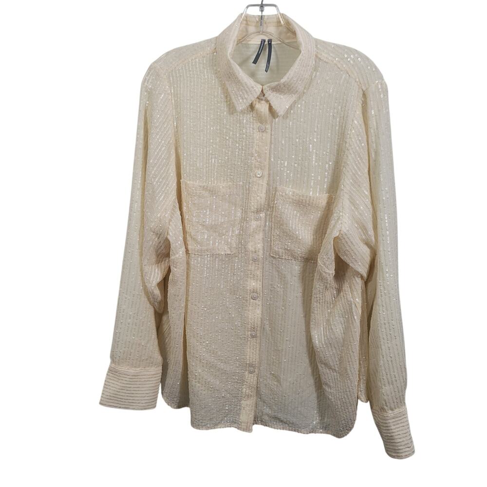 Anthropologie The Remie Sequin Buttondown Long Sleeve Shirt Size 1X 2826-1277 - Picture 6 of 8